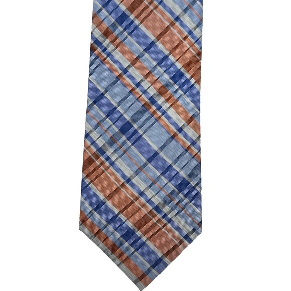 Tommy Hilfiger Men’s Plaid Tie Blue Orange White Check  57.5" x 3" - Picture 2 of 5